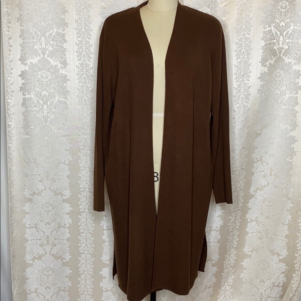 MC collection brown open front long cardigan